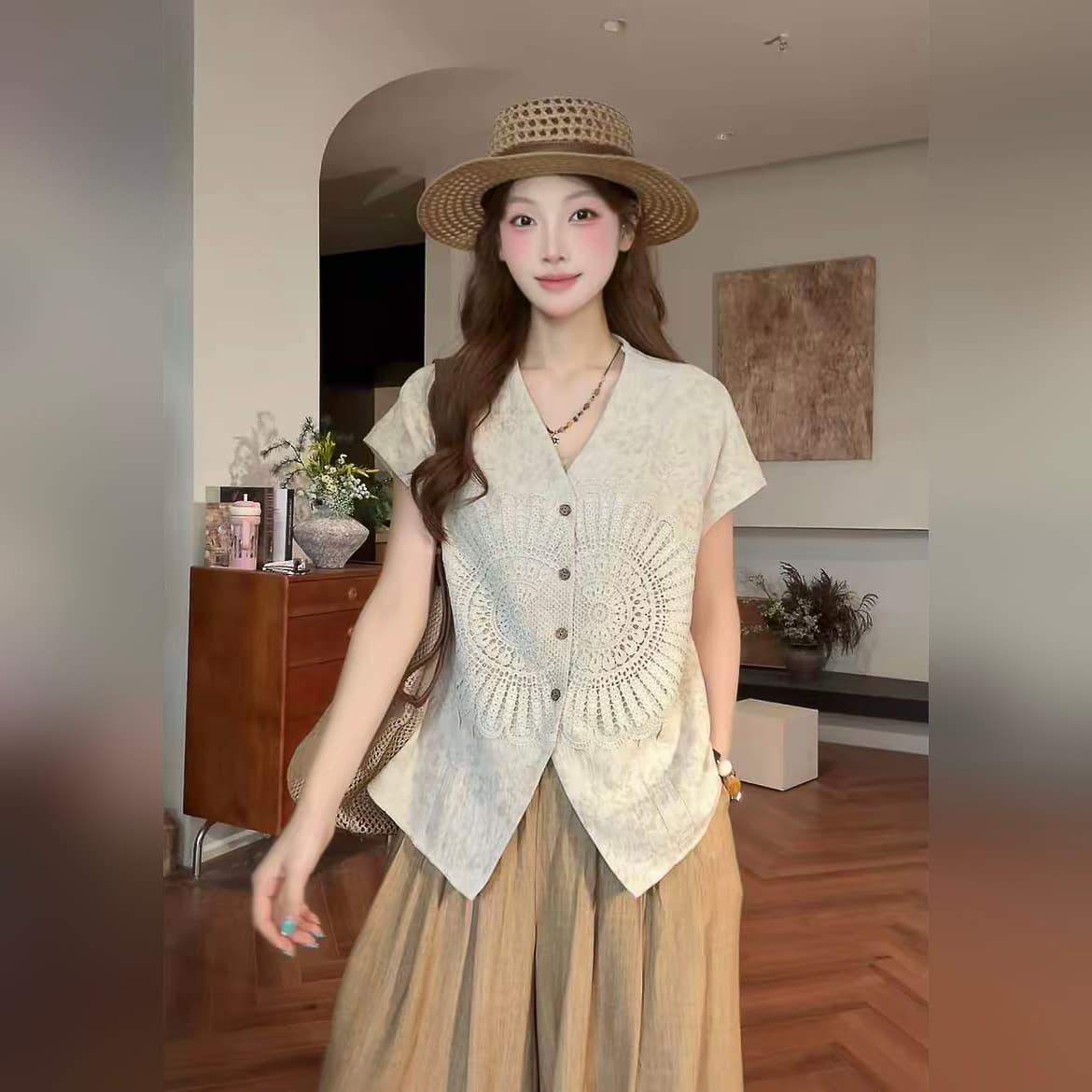 l 라운드 맨위 여름 외국 가스 작은 대중 품격 다용도 트임 디스플레이 높음 셔츠 21879 이미지 3
