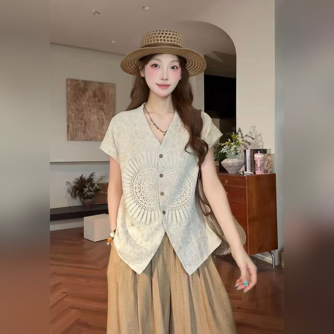 l 라운드 맨위 여름 외국 가스 작은 대중 품격 다용도 트임 디스플레이 높음 셔츠 21879 상세 이미지 3