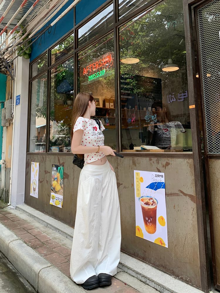 실사 2026 디자인 센스 하이웨이스트 캐주얼 바지 여성 여름 슬림해 보이는 와이드 레그 팬츠 루즈핏 도루 센스 바닥 청소 바지 긴 바지 상세 이미지 9