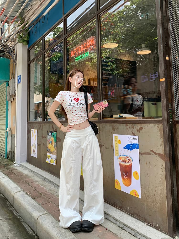 실사 2026 디자인 센스 하이웨이스트 캐주얼 바지 여성 여름 슬림해 보이는 와이드 레그 팬츠 루즈핏 도루 센스 바닥 청소 바지 긴 바지 상세 이미지 10