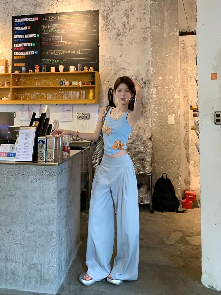 실사 2026 디자인 센스 하이웨이스트 캐주얼 바지 여성 여름 슬림해 보이는 와이드 레그 팬츠 루즈핏 도루 센스 바닥 청소 바지 긴 바지 상세 이미지 39