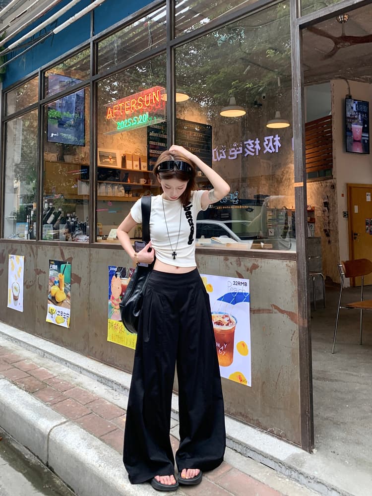 실사 2026 디자인 센스 하이웨이스트 캐주얼 바지 여성 여름 슬림해 보이는 와이드 레그 팬츠 루즈핏 도루 센스 바닥 청소 바지 긴 바지 상세 이미지 67