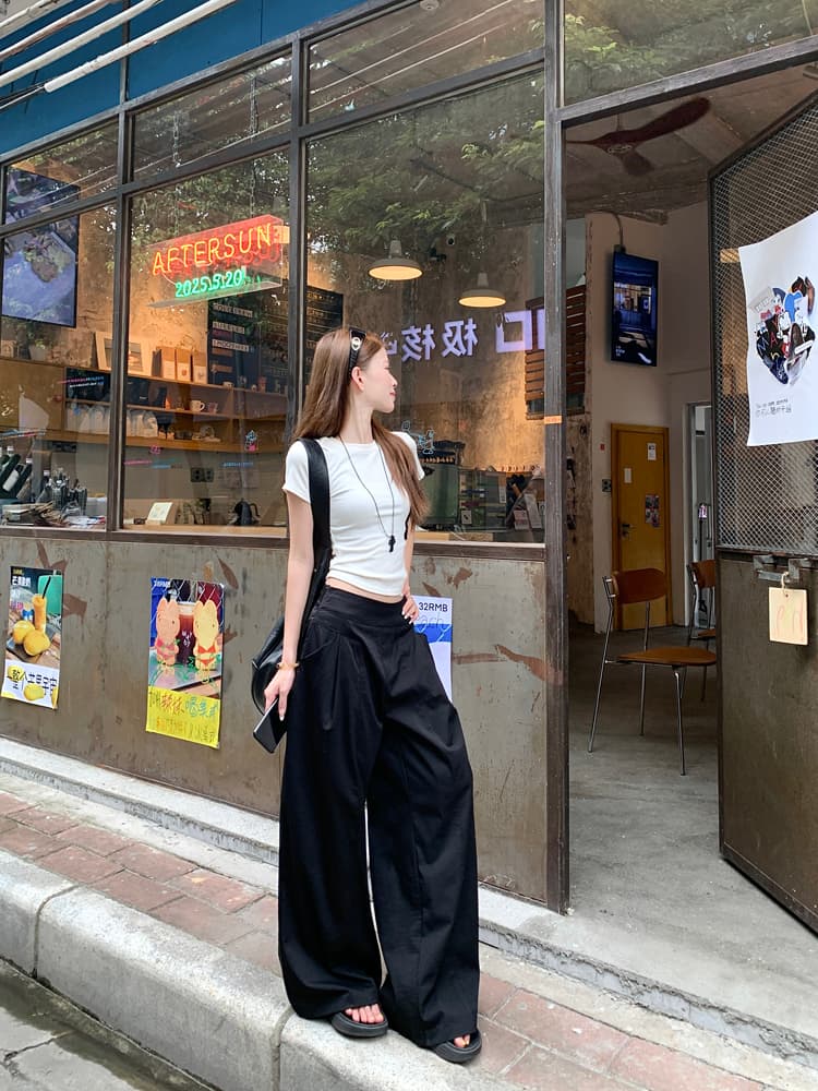 실사 2026 디자인 센스 하이웨이스트 캐주얼 바지 여성 여름 슬림해 보이는 와이드 레그 팬츠 루즈핏 도루 센스 바닥 청소 바지 긴 바지 상세 이미지 69