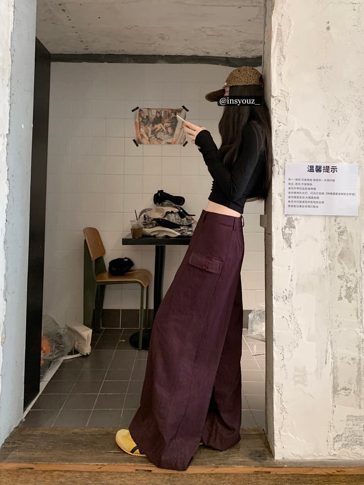 실사 아메리칸 레트로 워크웨어 팬츠 캐주얼 바지 여성 여름 슬림해 보이는 다용도 루즈핏 와이드 레그 팬츠 스트레이트 팬츠 롱 바지 상세 이미지 12