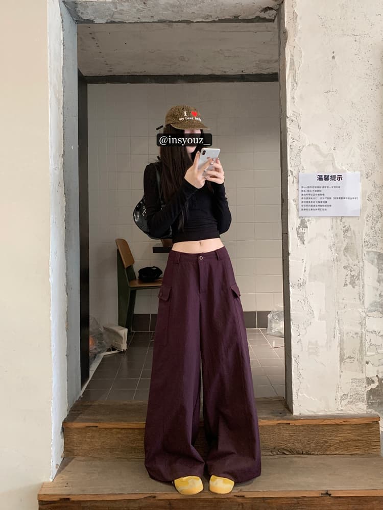 실사 아메리칸 레트로 워크웨어 팬츠 캐주얼 바지 여성 여름 슬림해 보이는 다용도 루즈핏 와이드 레그 팬츠 스트레이트 팬츠 롱 바지 상세 이미지 13