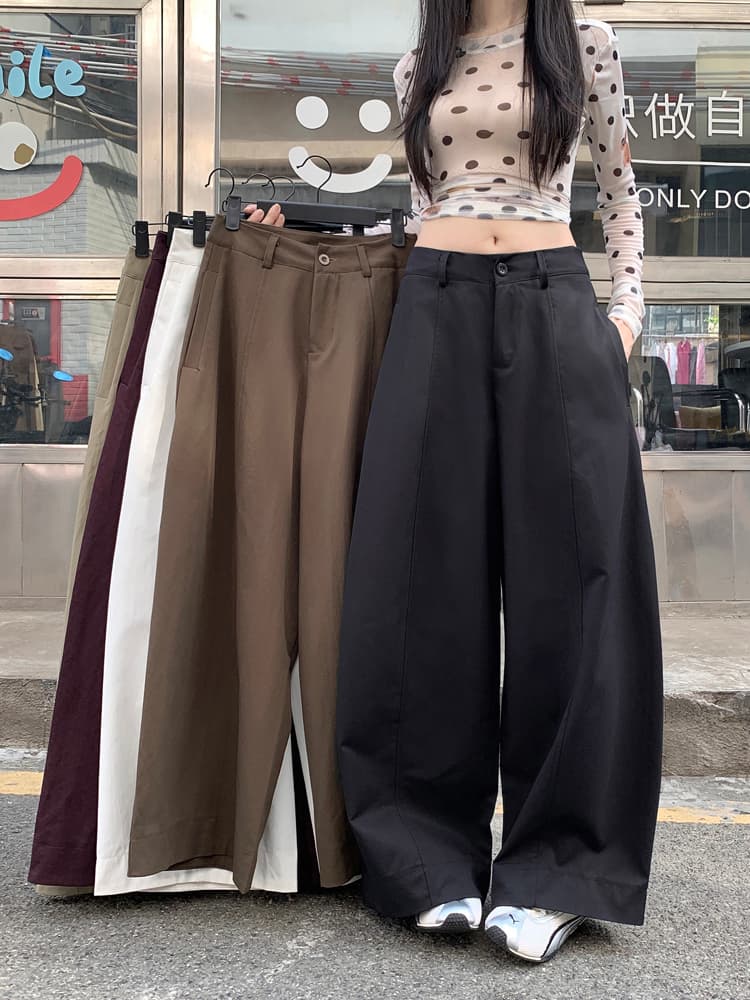 실사 아메리칸 느긋한 바람 모통이 칼 바지 캐주얼 바지 여성 여름 하이웨이스트 루즈핏 와이드 레그 팬츠 가을 다용도 롱 바지 상세 이미지 1