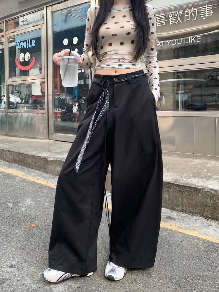 실사 아메리칸 느긋한 바람 모통이 칼 바지 캐주얼 바지 여성 여름 하이웨이스트 루즈핏 와이드 레그 팬츠 가을 다용도 롱 바지 상세 이미지 8