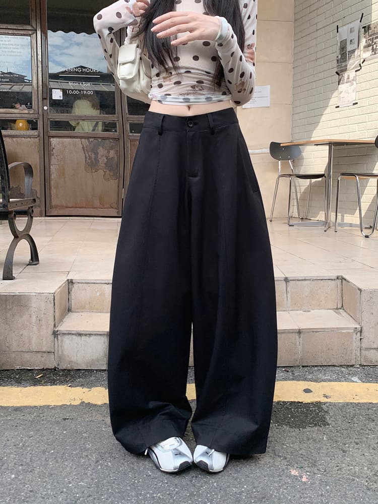 실사 아메리칸 느긋한 바람 모통이 칼 바지 캐주얼 바지 여성 여름 하이웨이스트 루즈핏 와이드 레그 팬츠 가을 다용도 롱 바지 상세 이미지 14