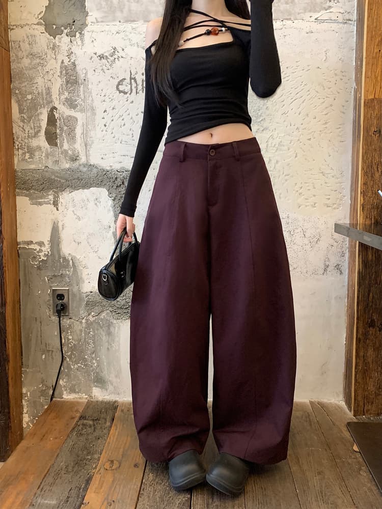 실사 아메리칸 느긋한 바람 모통이 칼 바지 캐주얼 바지 여성 여름 하이웨이스트 루즈핏 와이드 레그 팬츠 가을 다용도 롱 바지 상세 이미지 17