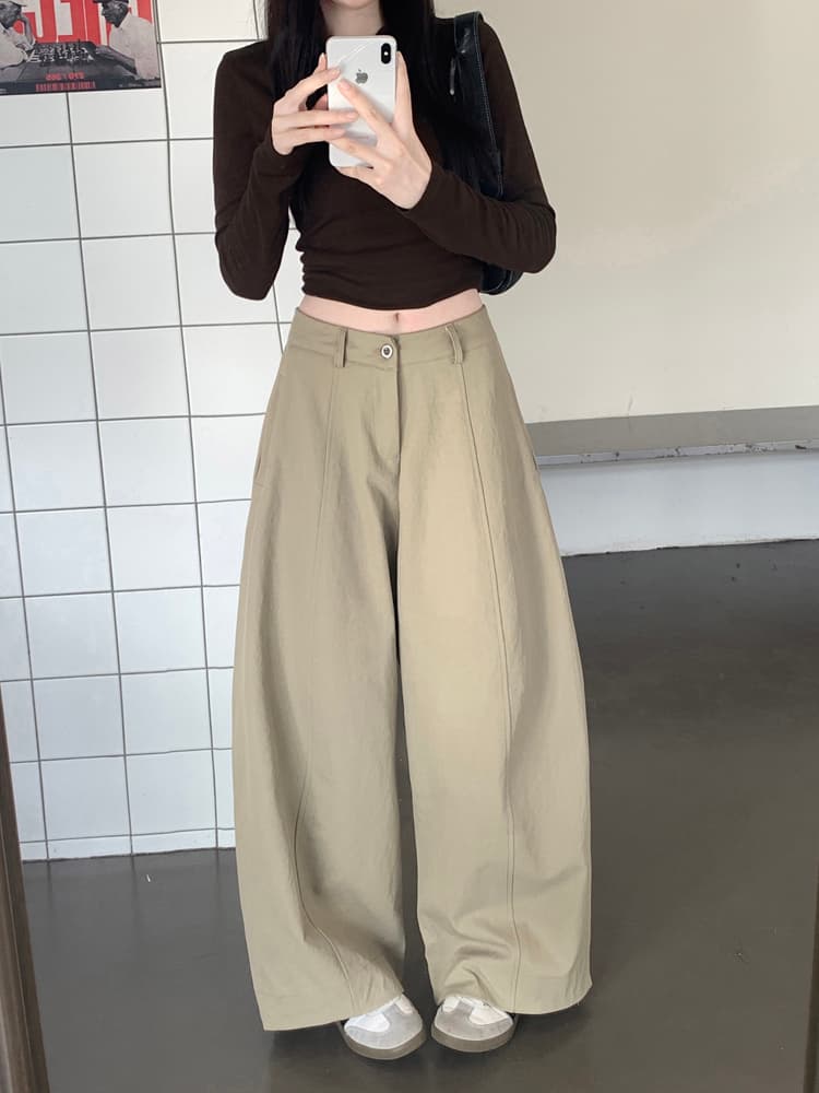 실사 아메리칸 느긋한 바람 모통이 칼 바지 캐주얼 바지 여성 여름 하이웨이스트 루즈핏 와이드 레그 팬츠 가을 다용도 롱 바지 상세 이미지 22