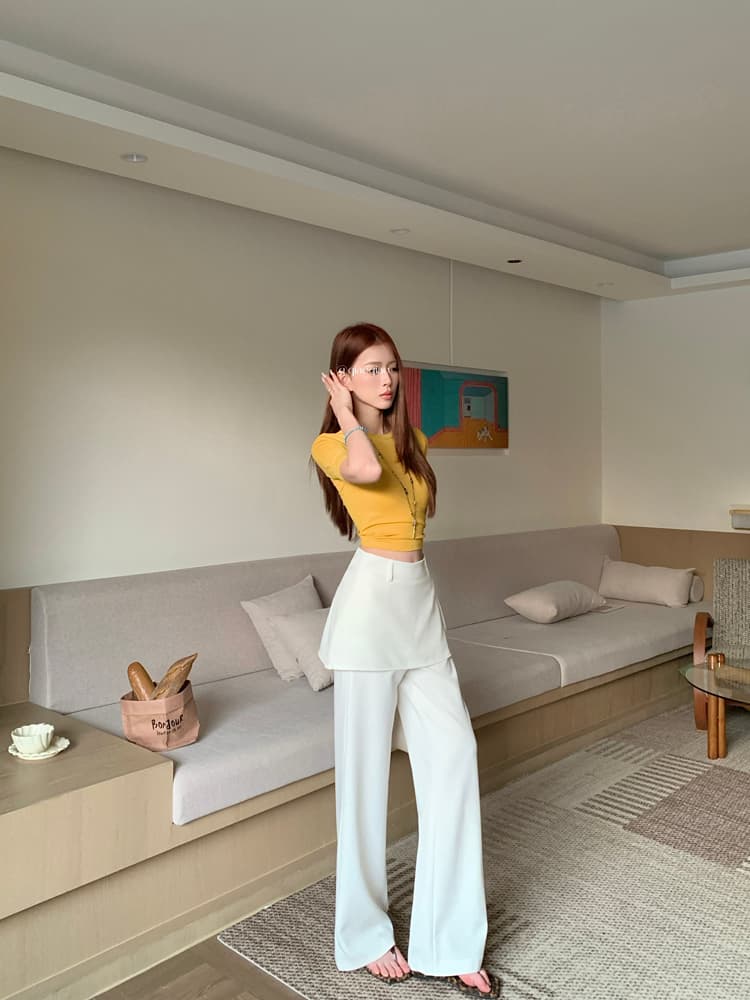 실사 페이크 레이어드 방귀 커튼 정장 와이드 레깅스 바지 2026 여름 새로운 하이웨이스트 슬림해 보이는 캐주얼 스트레이트 바닥 청소 바지 상세 이미지 4