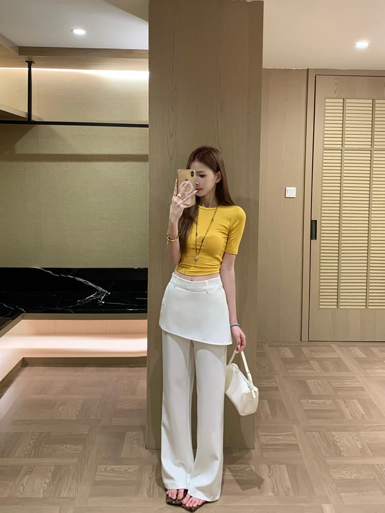 실사 페이크 레이어드 방귀 커튼 정장 와이드 레깅스 바지 2026 여름 새로운 하이웨이스트 슬림해 보이는 캐주얼 스트레이트 바닥 청소 바지 상세 이미지 33
