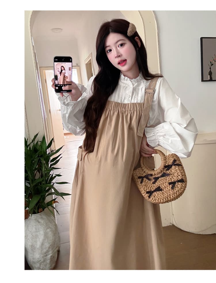 실사 지금 지금 신제품 2026 봄 달콤함 연령 감소 귀여운 루즈핏 한국 스타일 출산 착용 점프 슈트 치마 세트 상세 이미지 18