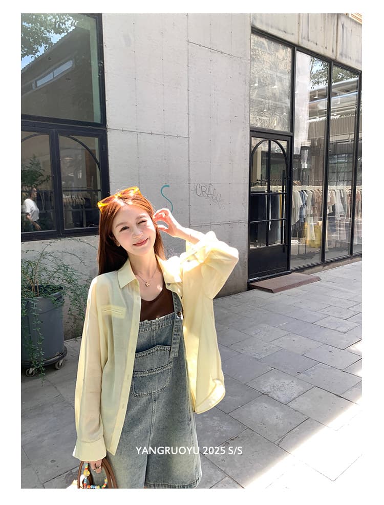 신제품 지금 활력 임산부 한국 스타일 루즈핏 작은 대중 데님 멜빵 바지 세트 순면 반팔 맨위 상세 이미지 16
