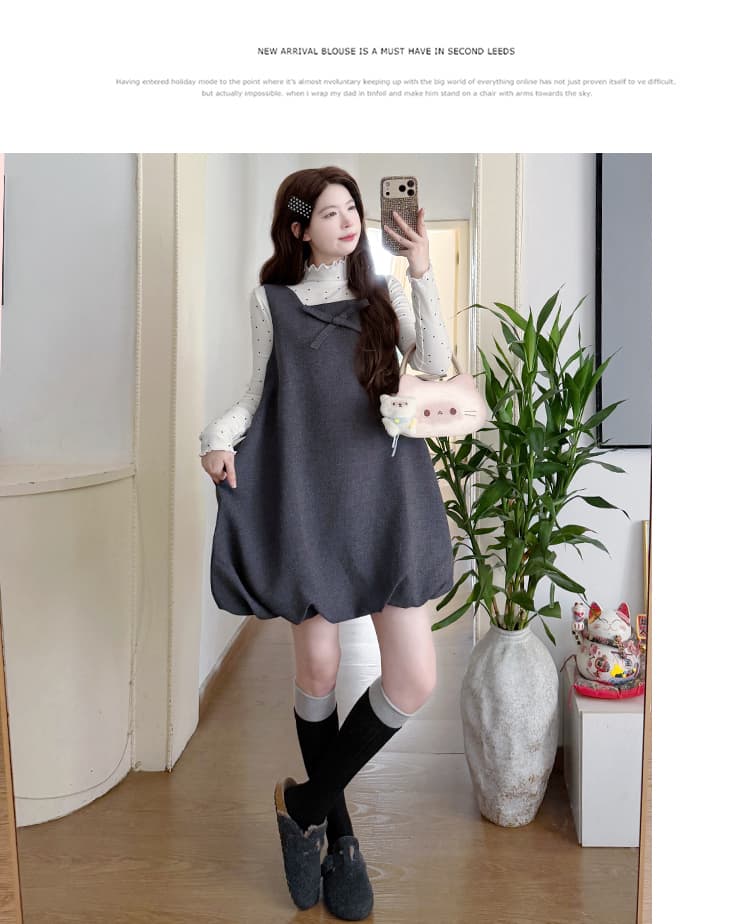 실사 지금 지금 새로운 가을 달콤함 활력 루즈핏 모직 랜턴 조끼 스커트 도트 무늬 맨위 세트 상세 이미지 12