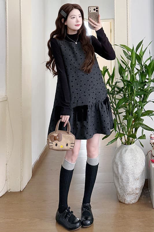 실사 지금 지금 새로운 가을 달콤함 활력 루즈핏 인형 조끼 스커트 반하이넥 만나는 세트 이미지 7