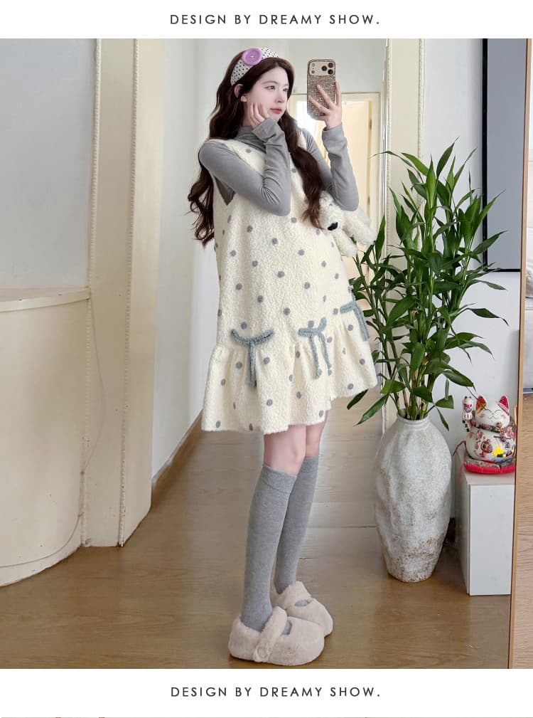실사 지금 지금 새로운 가을 겨울 달콤함 활력 분위기 센스 도트 무늬 양털 조끼 스커트 De 용량 만나는 세트 상세 이미지 18