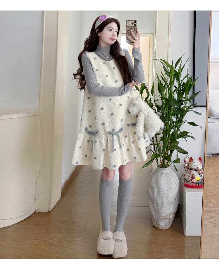 실사 지금 지금 새로운 가을 겨울 달콤함 활력 분위기 센스 도트 무늬 양털 조끼 스커트 De 용량 만나는 세트 상세 이미지 20