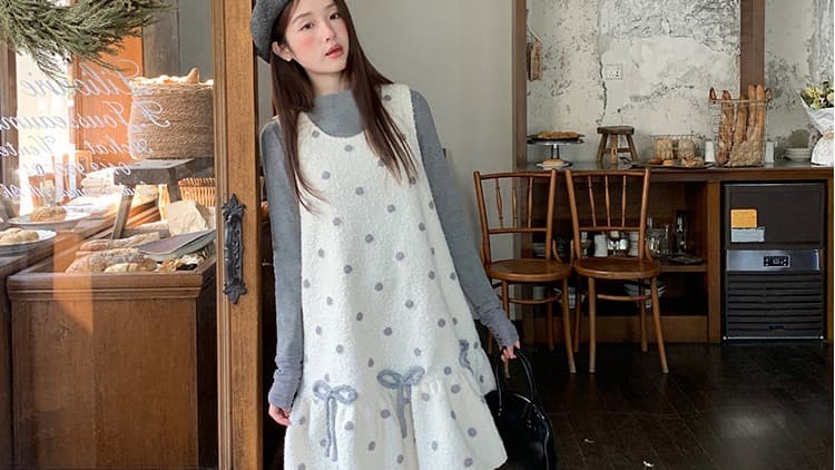 새로운 지금 지금 2026 가을 겨울 달콤함 활력 분위기 센스 도트 무늬 양털 조끼 스커트 De 용량 만나는 세트 상세 이미지 43