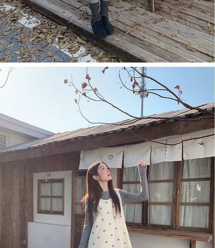 새로운 지금 지금 2026 가을 겨울 달콤함 활력 분위기 센스 도트 무늬 양털 조끼 스커트 De 용량 만나는 세트 상세 이미지 46