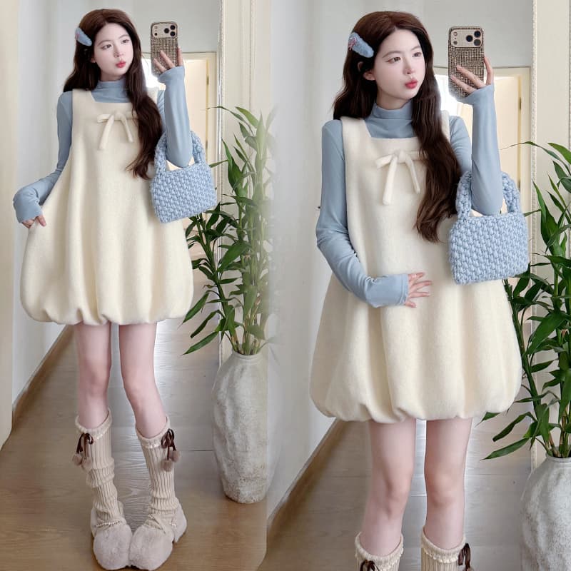 실사 지금 지금 새로운 가을 겨울 달콤함 활력 분위기 센스 루즈핏 모직 조끼 스커트 양모 만나는 세트 이미지 5