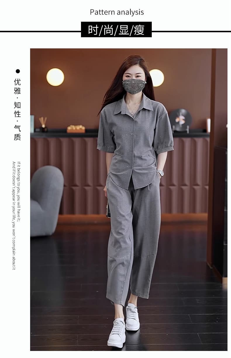 실사 2025 여름 새로운 외국 가스 세트 지방 mm 패션 좋은 플래시 셔츠 루즈핏 슬림해 보이는 연령 감소 투피스 세트 상세 이미지 6