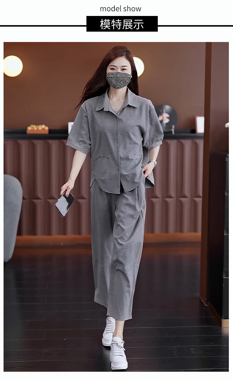 실사 2025 여름 새로운 외국 가스 세트 지방 mm 패션 좋은 플래시 셔츠 루즈핏 슬림해 보이는 연령 감소 투피스 세트 상세 이미지 13