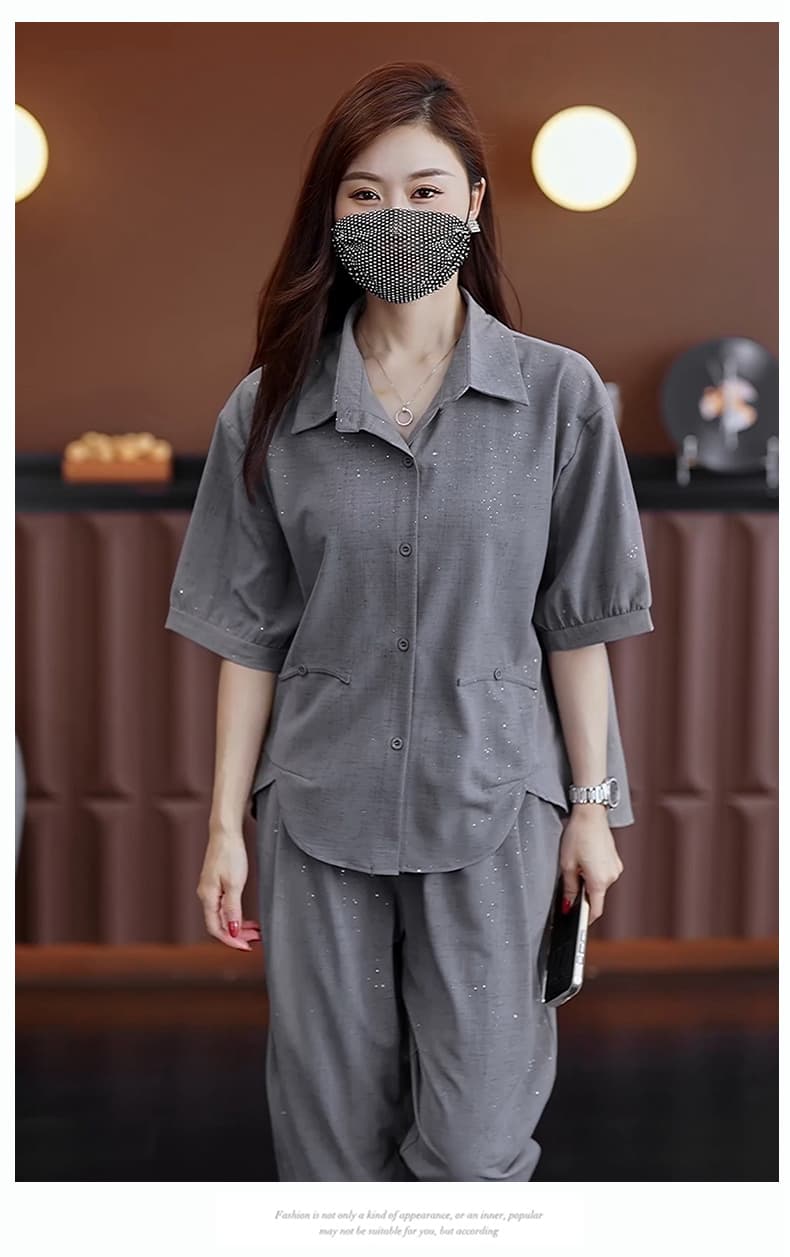 실사 2025 여름 새로운 외국 가스 세트 지방 mm 패션 좋은 플래시 셔츠 루즈핏 슬림해 보이는 연령 감소 투피스 세트 상세 이미지 16