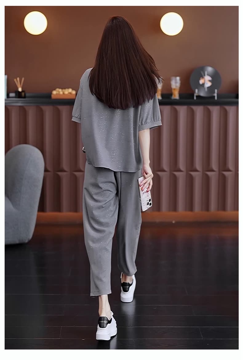 실사 2025 여름 새로운 외국 가스 세트 지방 mm 패션 좋은 플래시 셔츠 루즈핏 슬림해 보이는 연령 감소 투피스 세트 상세 이미지 21