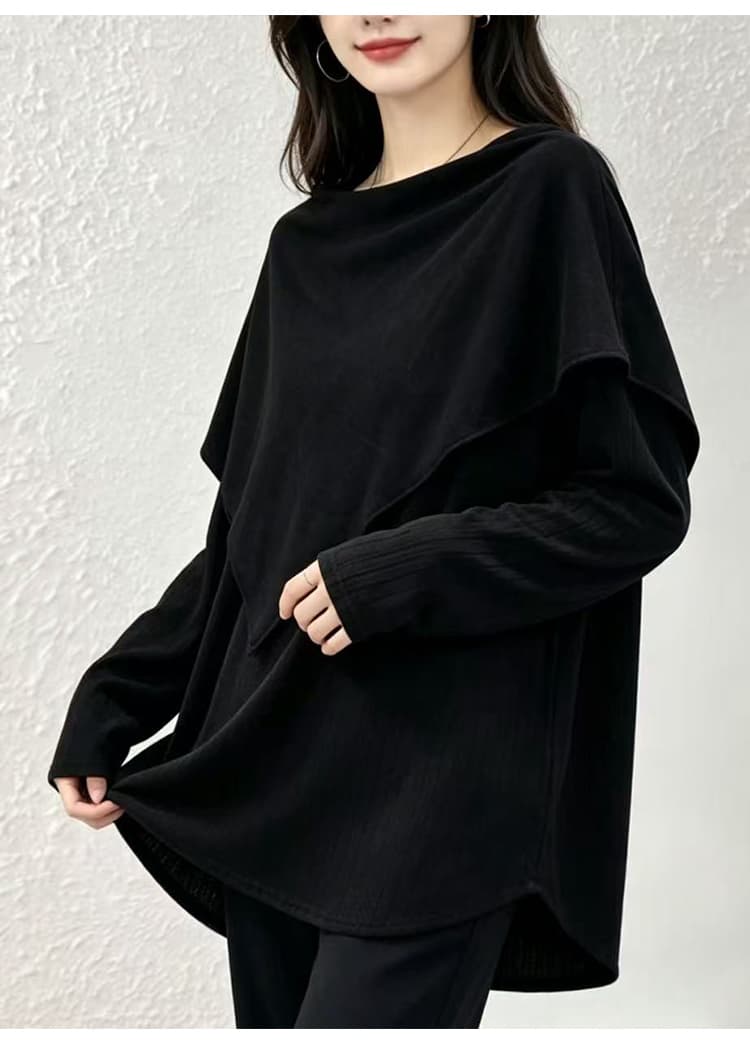 2026 가을 새로운 빅 사이즈 마이크로 지방 mm 벨벳 프랑스식 단색 페이크 레이어드 숄 표지 고기 슬림해 보이는 슬림해 보이는 티셔츠 상세 이미지 16