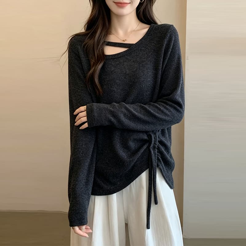 빅 사이즈 여성 2026 가을 섹션 디자인 센스 리본 기본 셔츠 지방 mm 표지 배 슬림해 보이는 긴팔 티셔츠 맨위 다용도 이미지 3