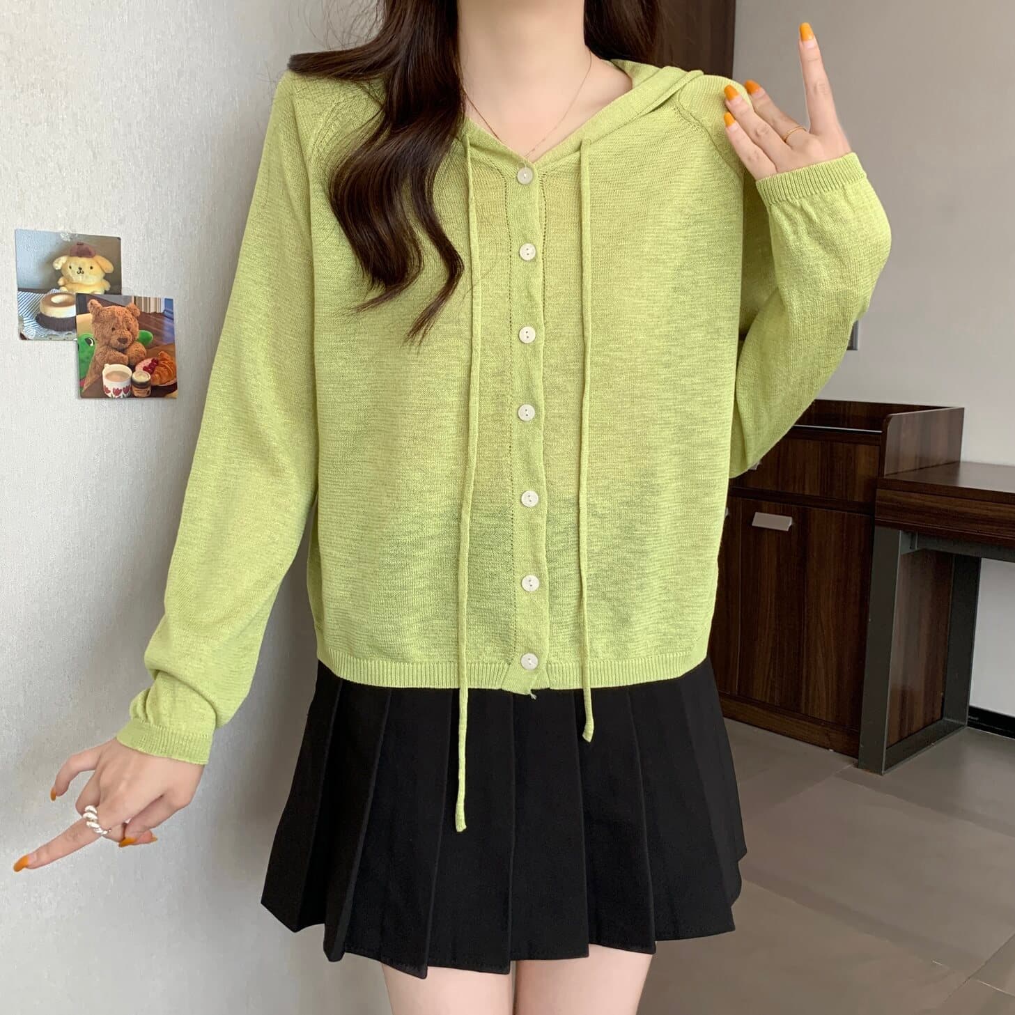 실사 빅 사이즈 여성 의류 한 부서 펌프 로프 후드 대나무 마디 마 니트 스웨터 지방 mm 루즈핏 다용도 에어컨 셔츠 맨위 상세 이미지 6
