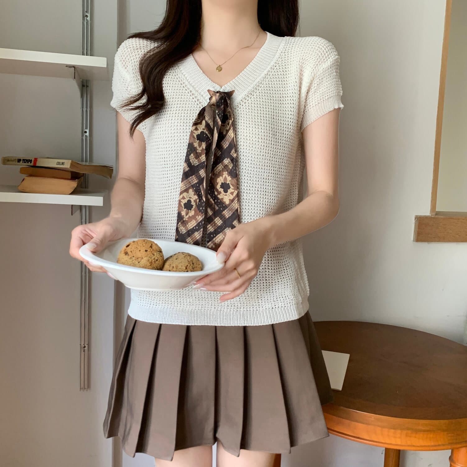 실사 빅 사이즈 여성 의류 복잡한 고대 돈 바람 V넥 스카프 넥타이 니트 스웨터 지방 mm 몸매 가꾸기 슬림해 보이는 다용도 맨위 상세 이미지 20