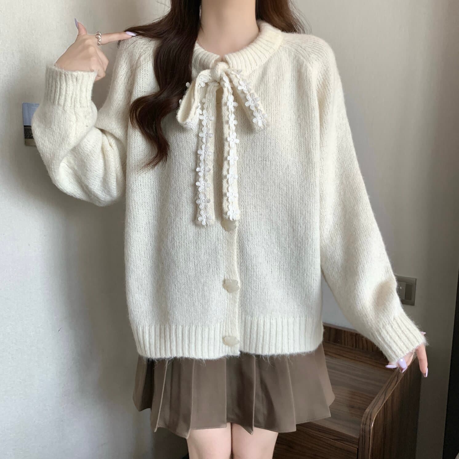 실사 빅 사이즈 여성 의류 달콤함 부드러운 바람 나비 매듭 스트랩 니트 오픈 가디건 스웨터 지방 mm 부드러운 찹쌀 다용도 맨위 상세 이미지 23