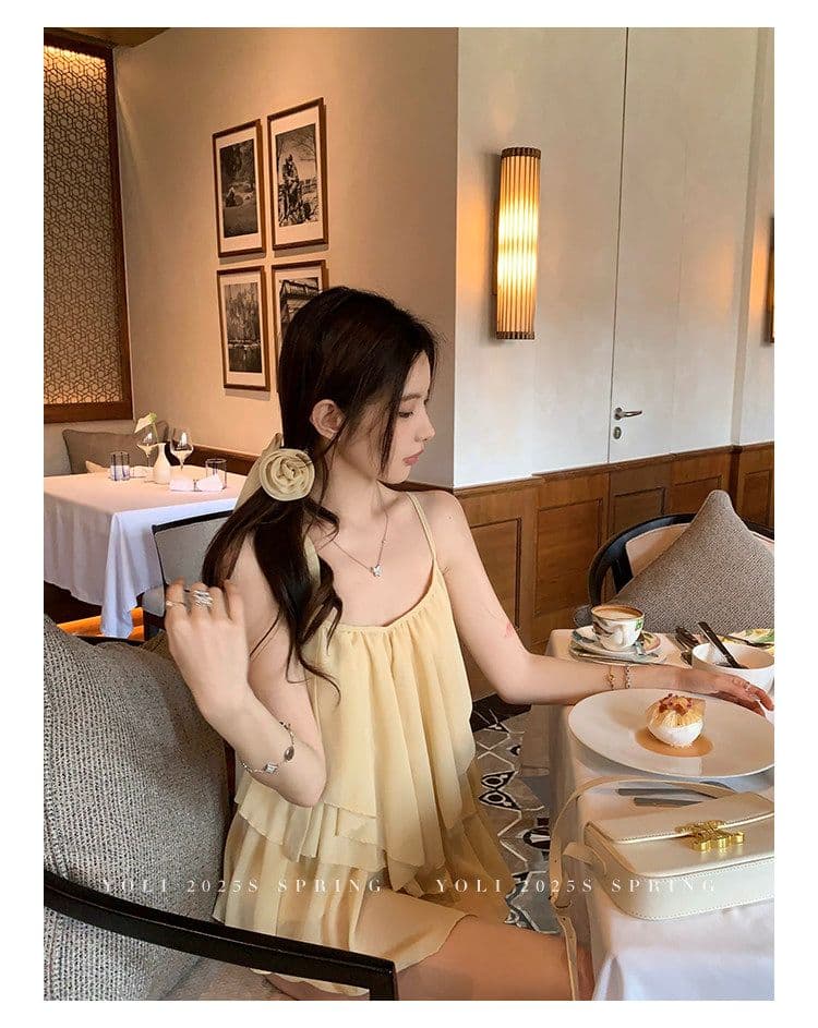 summer 휴가 디자인 센스 행침 목 슬립 맨위 여성 V넥 디자인 센스 쉬폰 블라우스 상세 이미지 20
