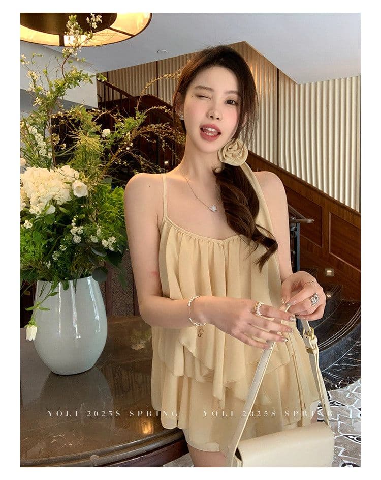 summer 휴가 디자인 센스 행침 목 슬립 맨위 여성 V넥 디자인 센스 쉬폰 블라우스 상세 이미지 24