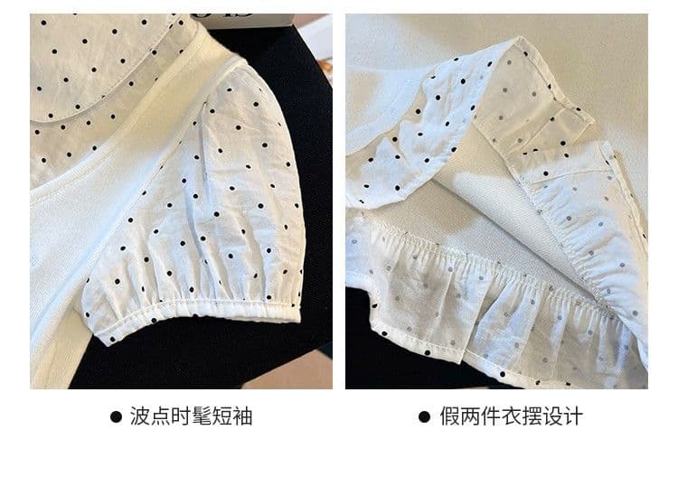 순면 여름 새로운 도트 무늬 베이비 칼라 페이크 레이어드 반팔 여성 작은 대중 디자인 센스 몸매 가꾸기 쇼트 스타일 맨위 상세 이미지 7