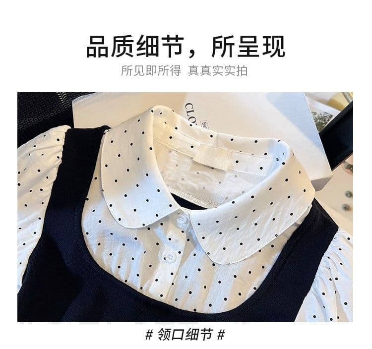 순면 여름 새로운 도트 무늬 베이비 칼라 페이크 레이어드 반팔 여성 작은 대중 디자인 센스 몸매 가꾸기 쇼트 스타일 맨위 상세 이미지 19