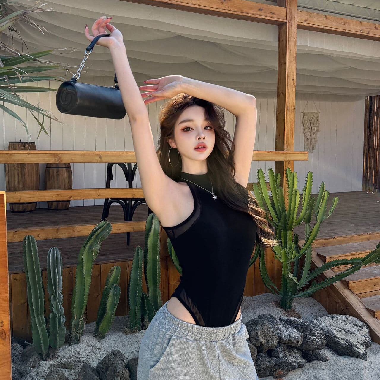 사람들 면 패치워크 망사 민소매 행침 목 캐미솔 여름 망사 패치워크 몸매 가꾸기 보라색 올인원 의류 이미지 3