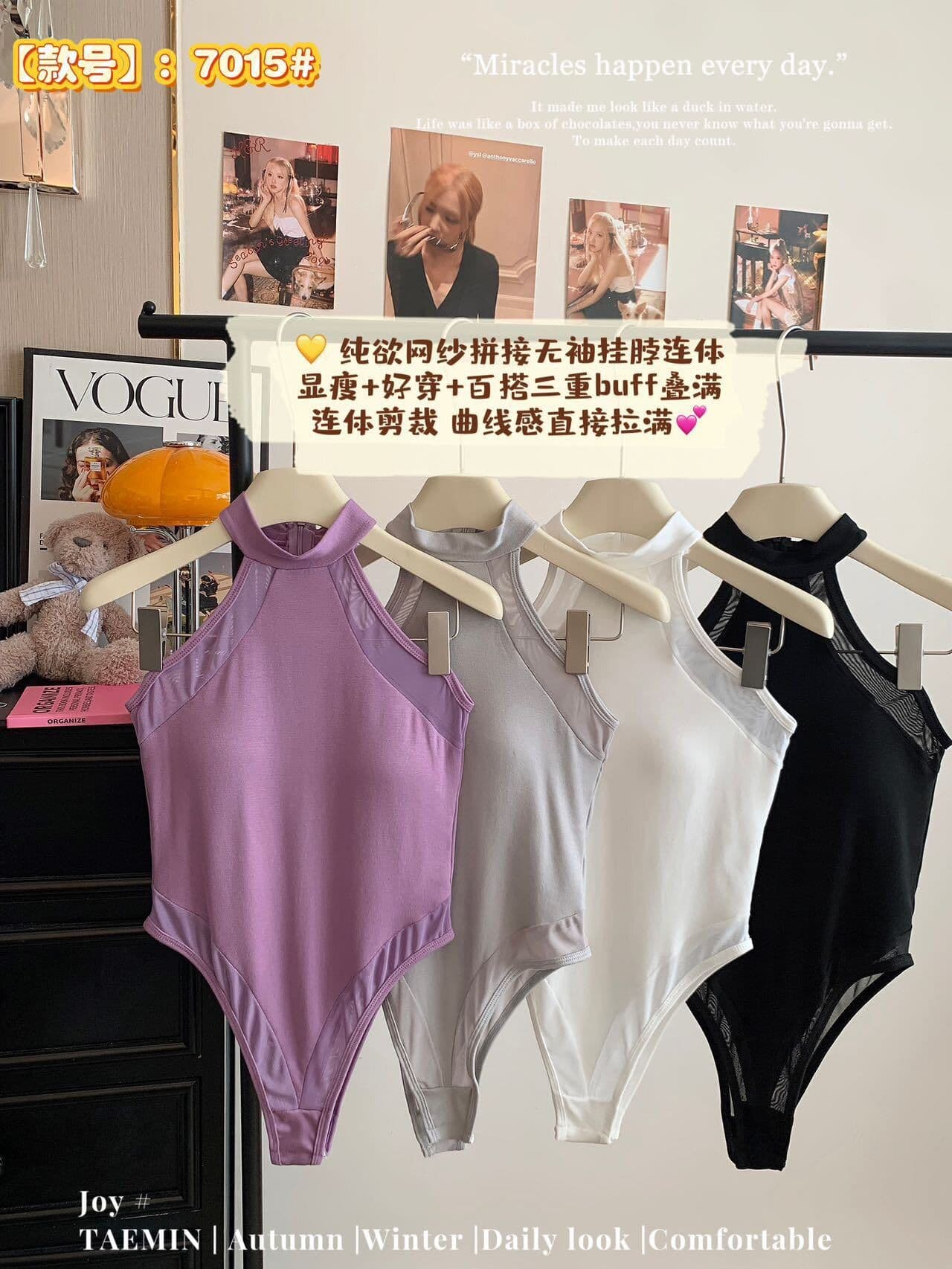 사람들 면 패치워크 망사 민소매 행침 목 캐미솔 여름 망사 패치워크 몸매 가꾸기 보라색 올인원 의류 상세 이미지 2