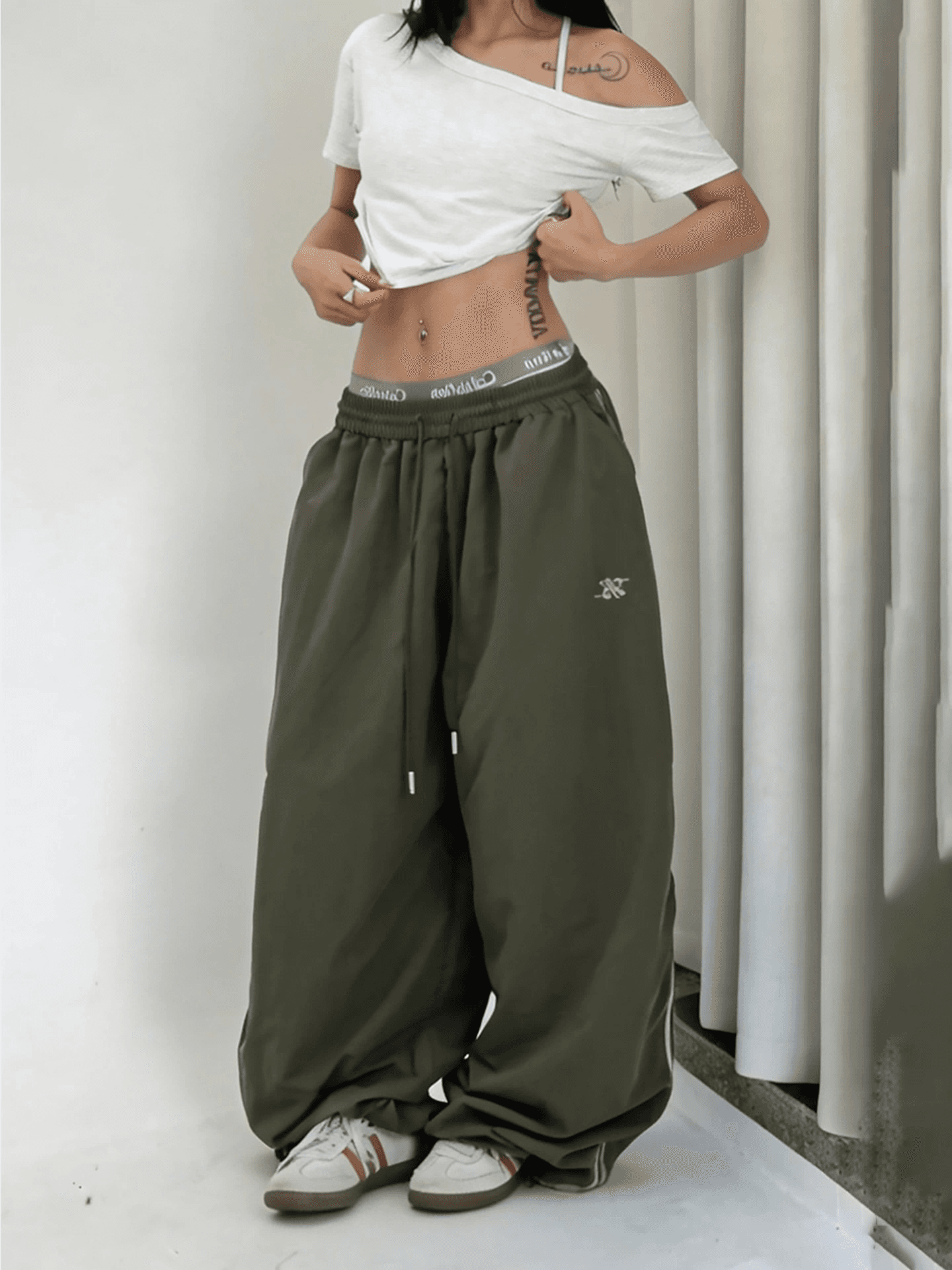 거리 풍속 건조한 워크웨어 팬츠 여성 루즈핏 hiphop 재즈 댄스 와이드 레그 팬츠 상세 이미지 3