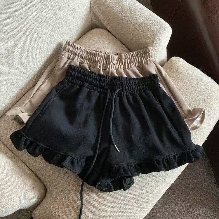 순수한 Mianhua 면 복합 니트 바닥 220 그램 한국 스타일 루즈핏 프릴 다용도 캐주얼 바지 품격 반바지 여성 상세 이미지 3