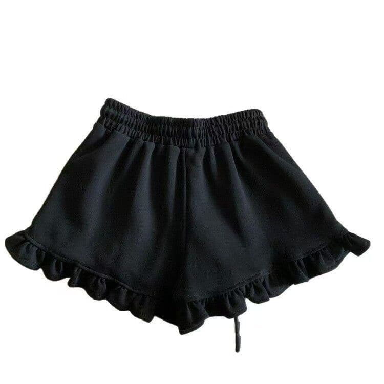 순수한 Mianhua 면 복합 니트 바닥 220 그램 한국 스타일 루즈핏 프릴 다용도 캐주얼 바지 품격 반바지 여성 상세 이미지 6
