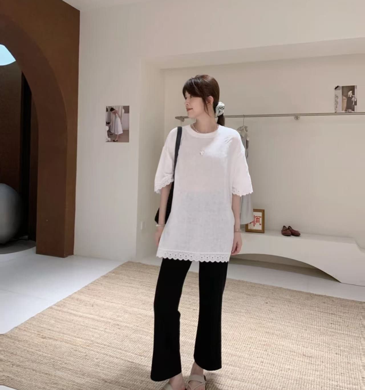 여름 드레스 새로운 빅 사이즈 여성 의류 품격 레이스 레이스 라운드 넥 반팔 티셔츠 루즈핏 맨위 m 4xl 200 kg 상세 이미지 3