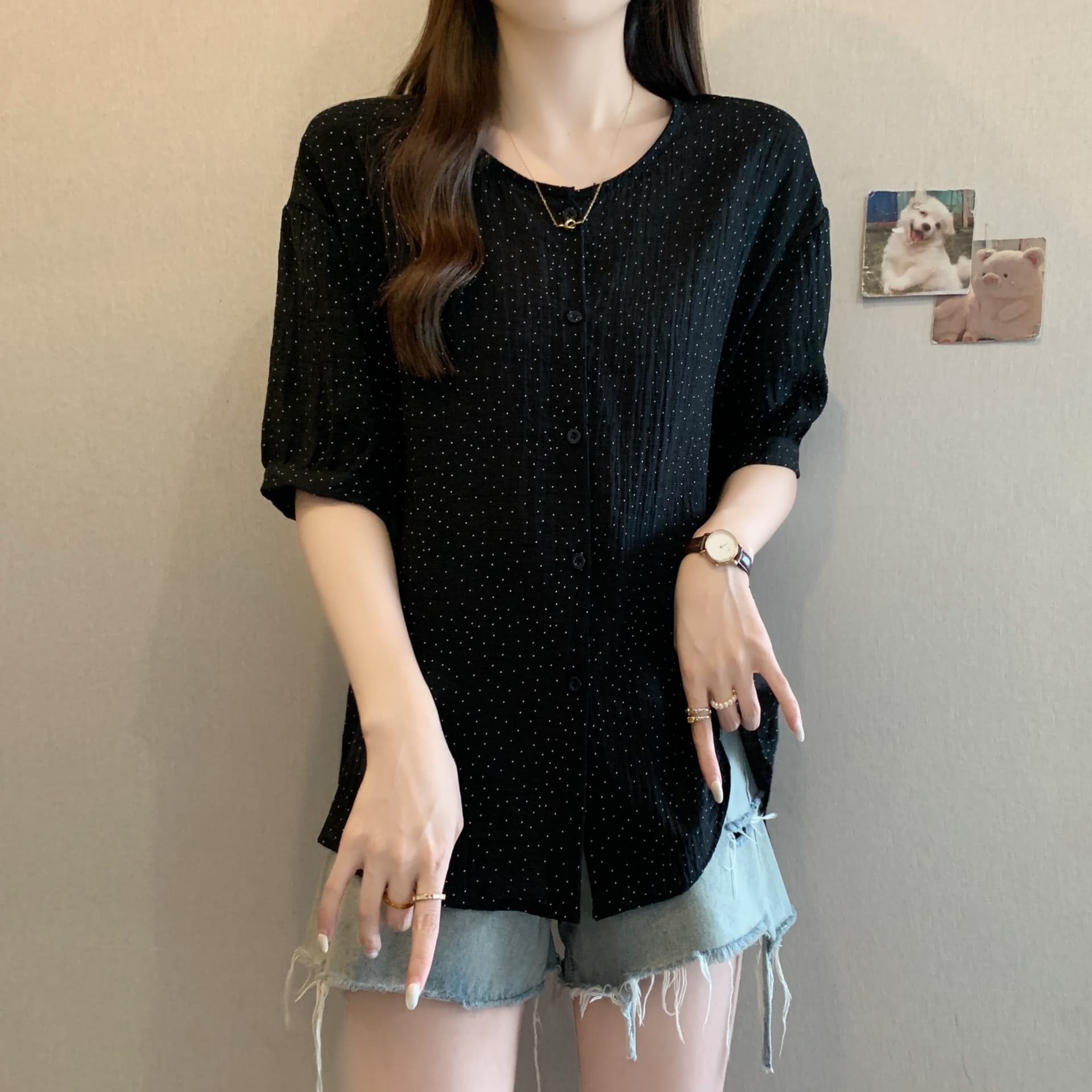 실사 여름 새로운 빅 사이즈 여성 의류 디자인 센스 작은 대중 꽃무늬 셔츠 패션 다용도 고급 센스 아름다운 맨위 이미지 5