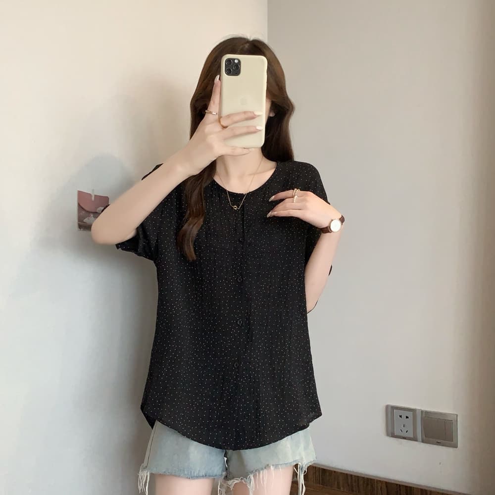 실사 여름 새로운 빅 사이즈 여성 의류 디자인 센스 작은 대중 꽃무늬 셔츠 패션 다용도 고급 센스 아름다운 맨위 상세 이미지 3