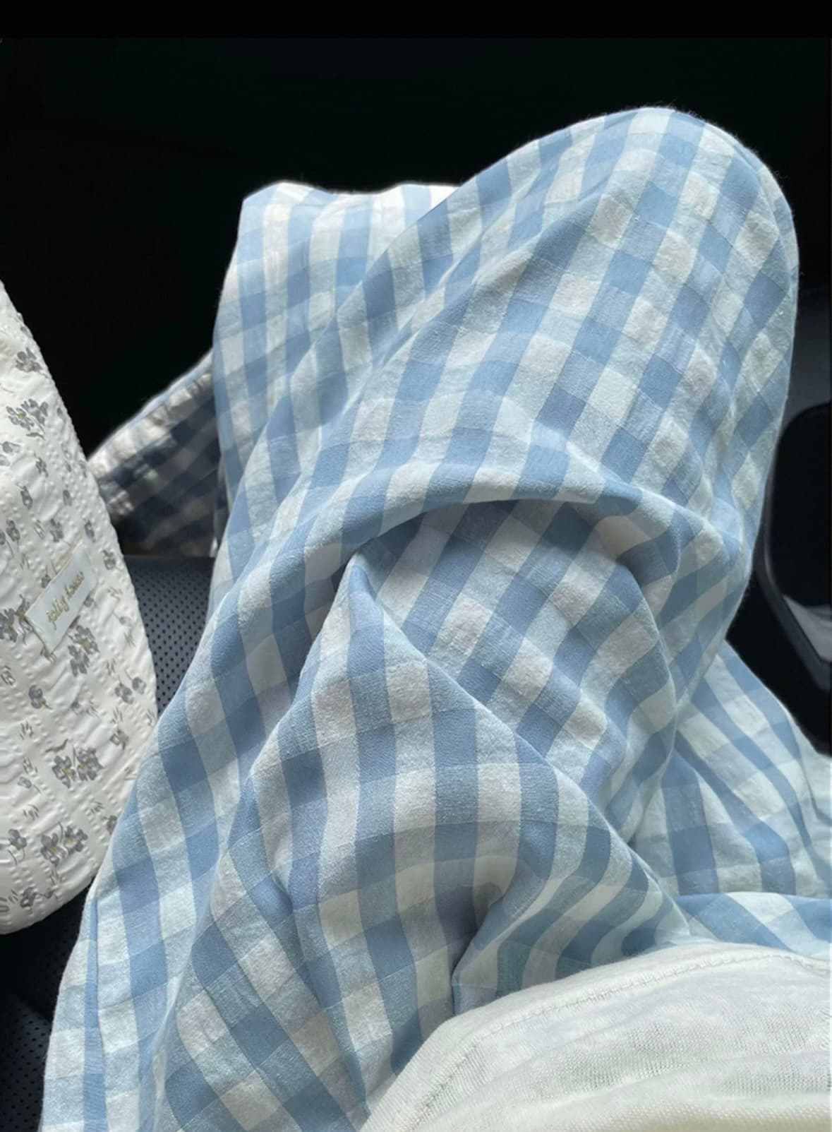 여름 드레스 새로운 빅 사이즈 9부 바지 블루 체크무늬 작은 청신 느긋한 캐주얼 바지 루즈핏 넓은 다리 도루 센스 하이웨이스트 상세 이미지 6