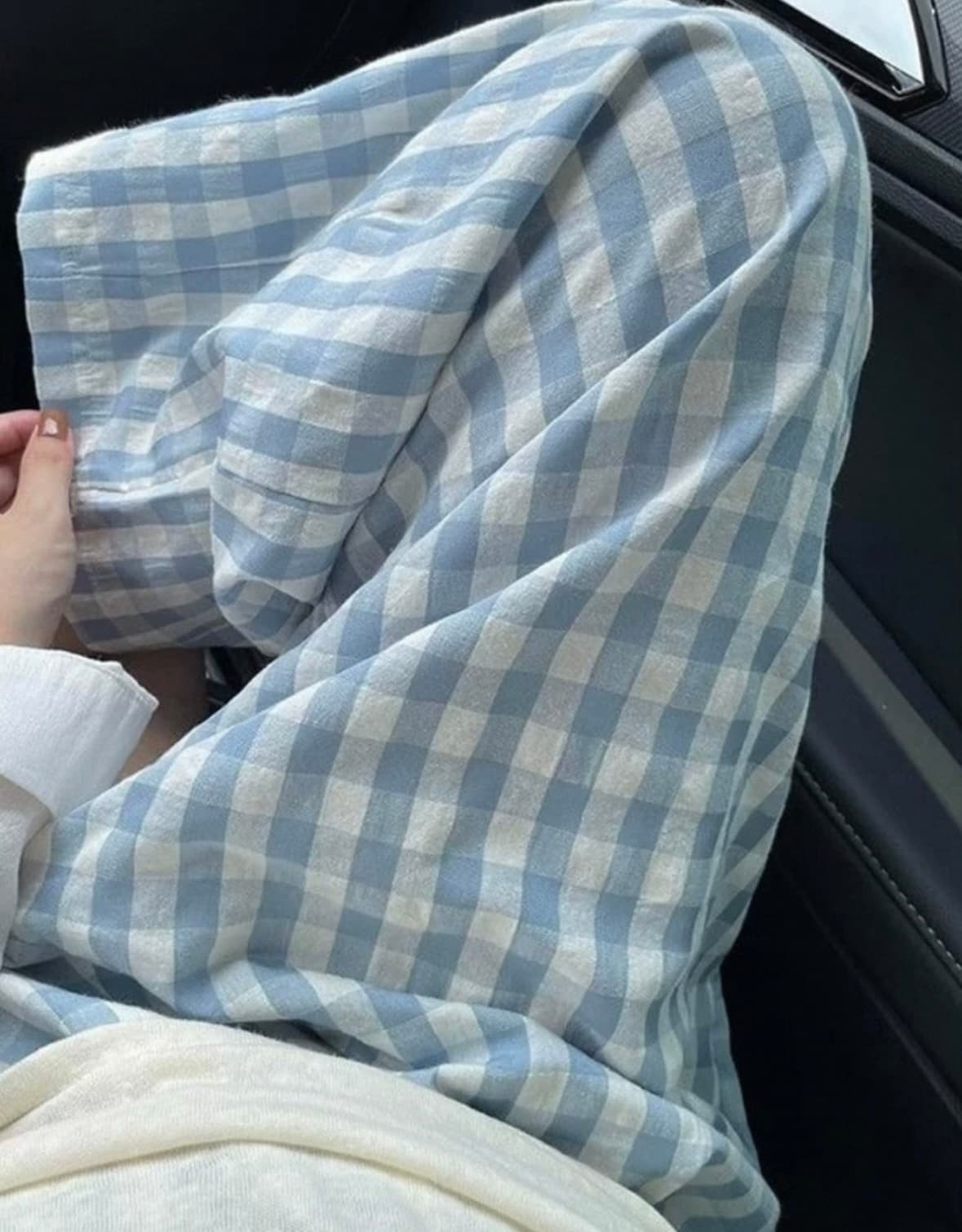 여름 드레스 새로운 빅 사이즈 9부 바지 블루 체크무늬 작은 청신 느긋한 캐주얼 바지 루즈핏 넓은 다리 도루 센스 하이웨이스트 상세 이미지 8