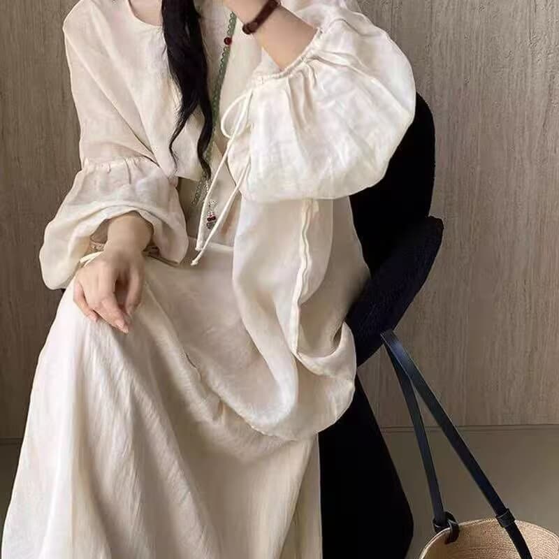 2026 빅 사이즈 여성 의류 프랑스식 패션 바람 라미 벌룬 소매 셔츠 느긋한 맨위 태양 보호 셔츠 이미지 2