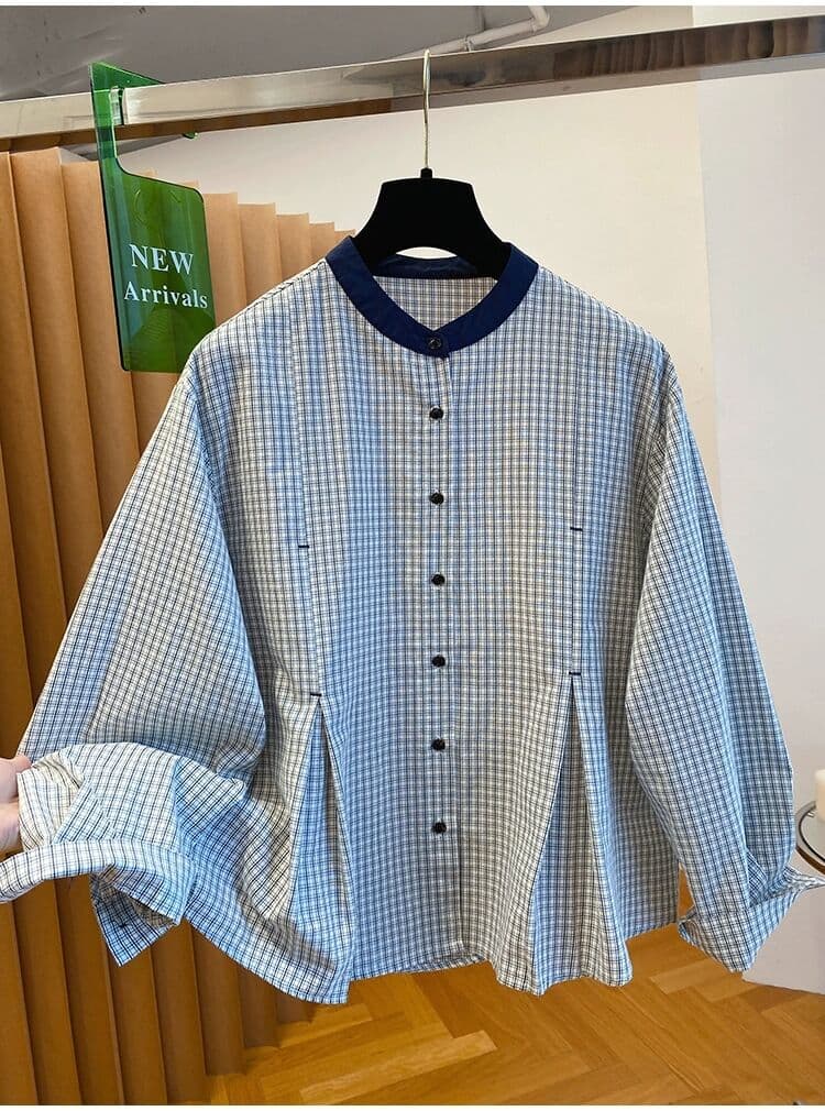 봄 드레스 새로운 한 부서 레트로 체크무늬 긴팔 라운드 넥 셔츠 슈퍼 잘 생긴 품격 고유 한 그레이트 봐 의류 상세 이미지 3